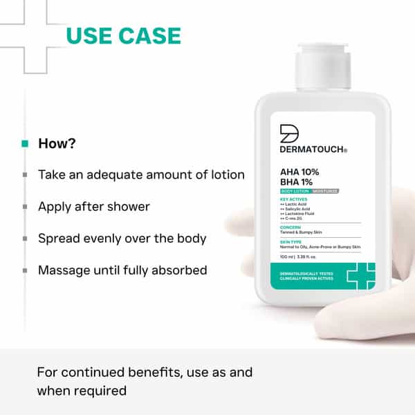 Dermatouch Aha 10% Bha 1% Body Lotion For Men & Women - Suitable For All Skin Types 100 Ml