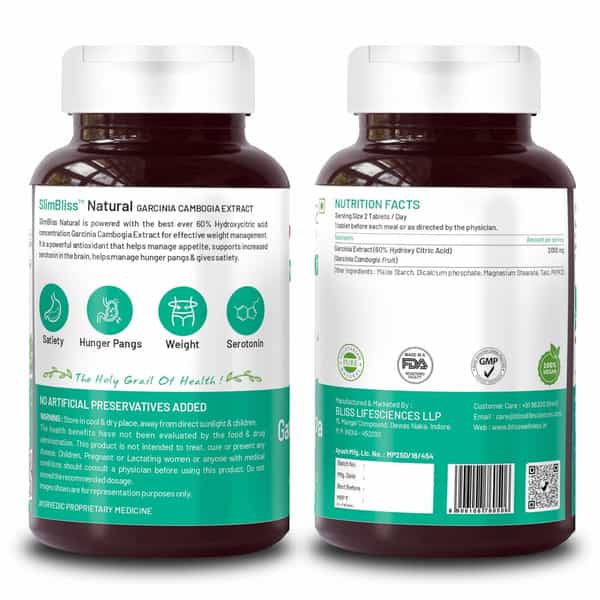Bliss Welness Garcinia Cambogia For Weight Loss Fat Burner Supplement|For Men And Women- 60 Tablets