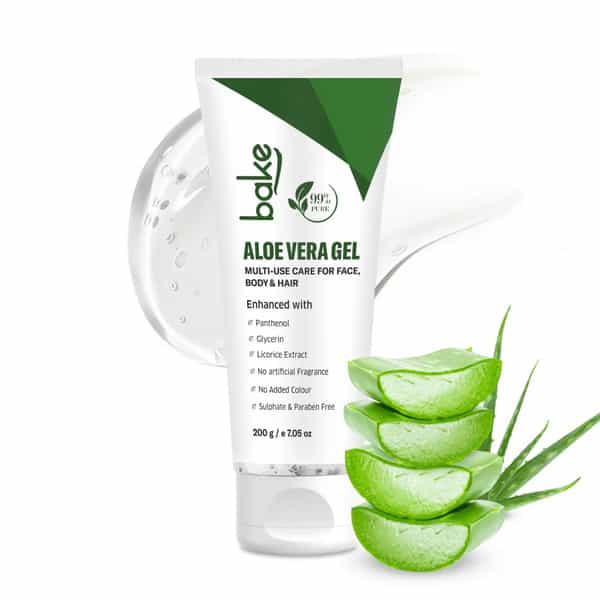 Bake 99% Pure Aloe Vera Gel For Face | Body & Hair Hydration|Reduces Dryness & Non Sticky (200G)