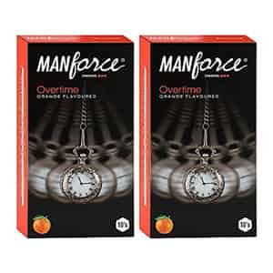 Manforce Overtime Orange 3in1 (ribbed Contour Dotted) Condoms (set Of 2 20 Pcs)