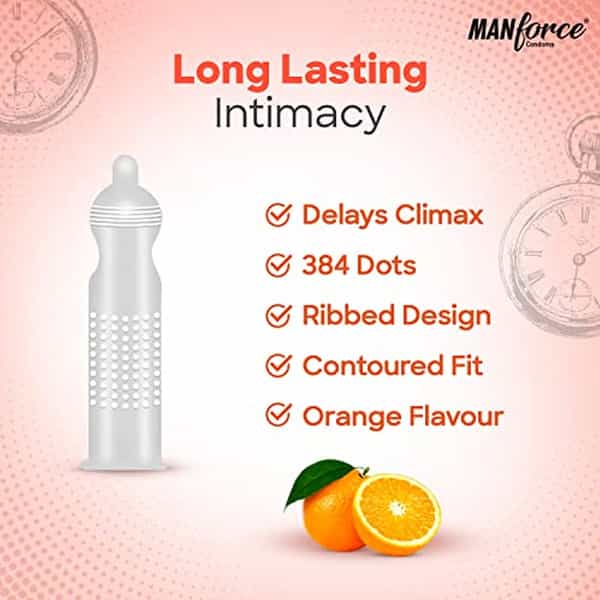 Manforce Overtime Orange 3In1 (Ribbed Contour Dotted) Condoms (Set Of 2 20 Pcs)