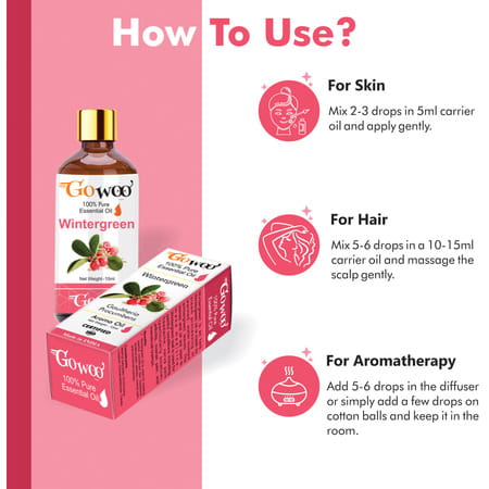 Pack Of 2 Wintergreen Essential Oil & Moringa Seed Carrier Oil - 100% Pure Natural Cold Pressed