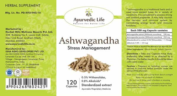 Ayurvedic Life Ashwagandha 120 Capsules (Pack Of 5) Natural