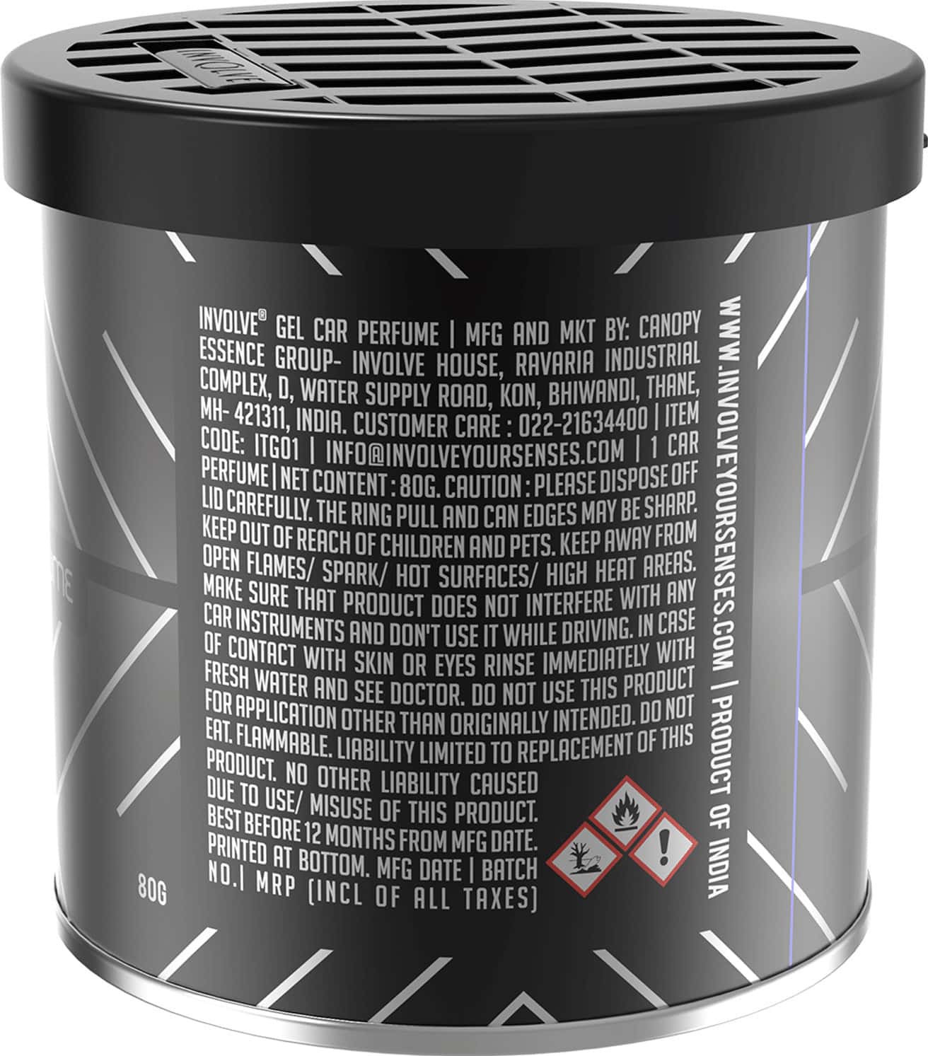 Involve Gel Can Carbon Black Air Freshener With Drivfresh - Premium Gel Car Perfume - Itg01