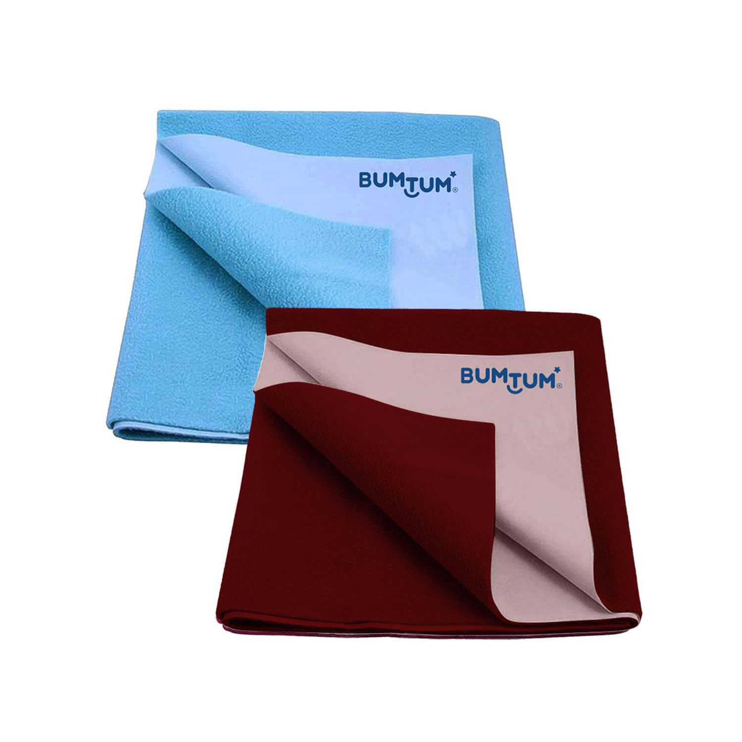 Bumtum Dry Sheet Leakproof Baby Bed Protector (Aqua Blue + Maroon Small Size 50*70cm|Pack Of 2)