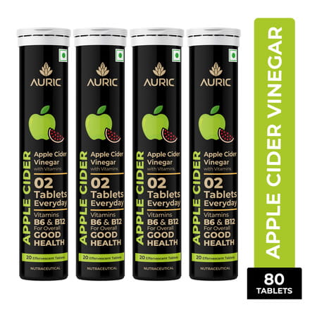 Auric Apple Cider Vinegar With Vitamins | 80 Acv Tablets With Vitamin B6 & B12 In Every Tube