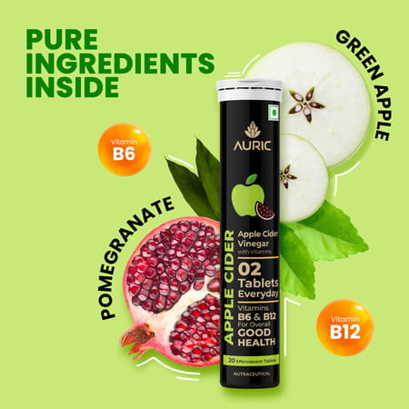 Auric Apple Cider Vinegar With Vitamins | 80 Acv Tablets With Vitamin B6 & B12 In Every Tube