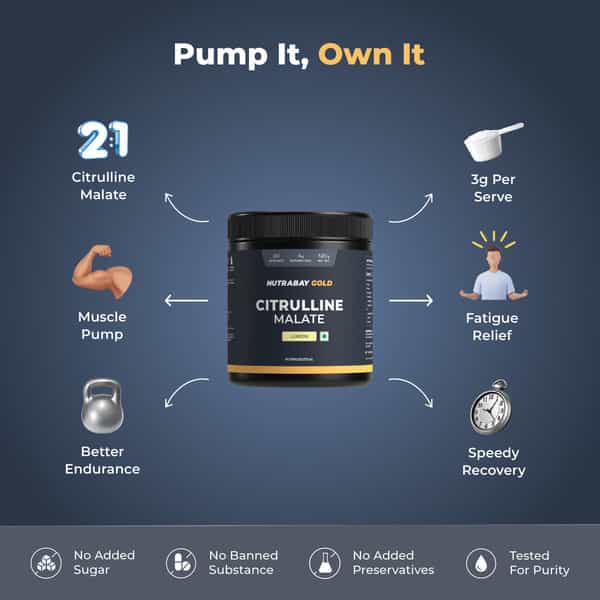 Nutrabay Gold Citrulline Malate 2:1 Supplement Powder - 120G | Lemon Flavor