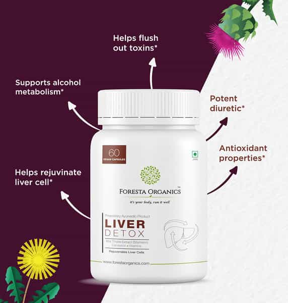 Foresta Organics Liver Detox With Milk Thistle Extract Dandelion & Vitamins Vegan 60 Capsules