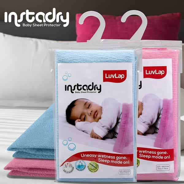 Luvlap Instadry Extra Absorbent Dry Sheet Bed Protector Sky Blue & Baby Pink Small 50X70cm Pack Of 2