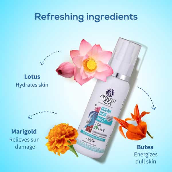 Ayouthveda Ocean Dew Face Mist With Roses | Lotus | Marigold & Aloe Vera For Hydrated Skin 100 Ml
