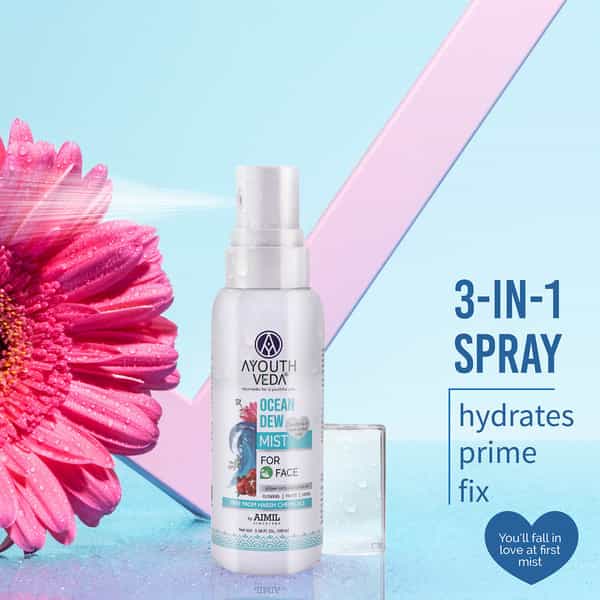 Ayouthveda Ocean Dew Face Mist With Roses | Lotus | Marigold & Aloe Vera For Hydrated Skin 100 Ml