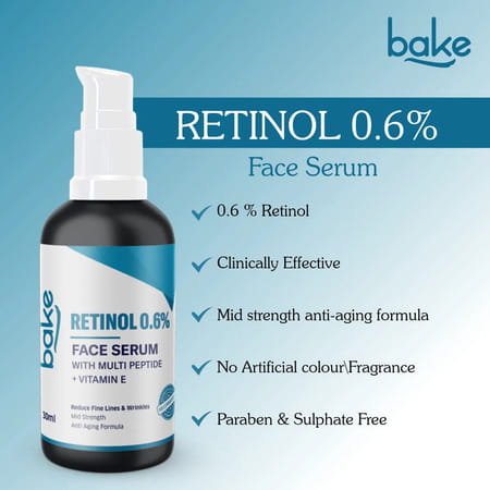 Bake 0.6% Retinol Face Serum With Peptides For Fine Lines & Wrinkles (30Ml)