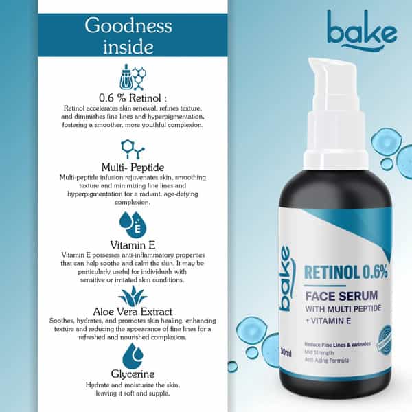 Bake 0.6% Retinol Face Serum With Peptides For Fine Lines & Wrinkles (30Ml)