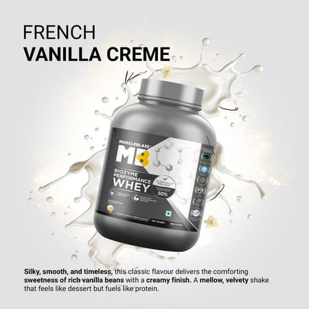 Muscleblaze Biozyme Performance Whey Protein | French Vanilla Crme | 2Kg | 25G Protein Per Scoop