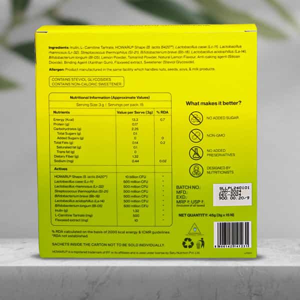 Setu Lean Lite Pro+ Gut Health Powder | Prebiotic & Probiotic Supplement - 15 Sachets (Pack Of 3)