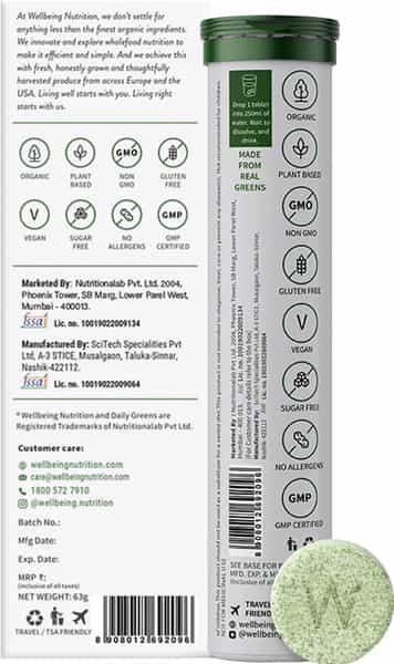 Wellbeing Nutrition Daily Greens Wholefood Multivit For Detox | Weight Management 15 Tabs