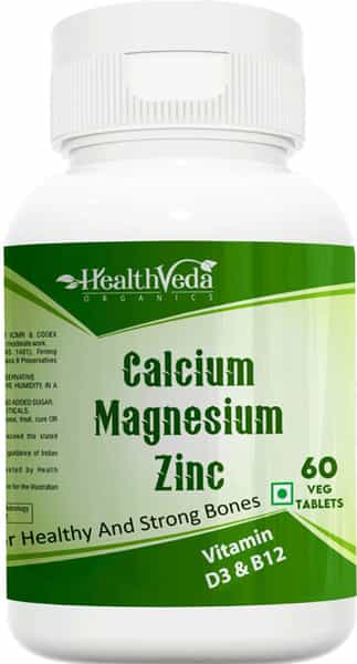 Health Veda Organics Calcium | Magnesium | & Zinc Tablets With Vitamin D3 & B12 | 60 Veg Tablets