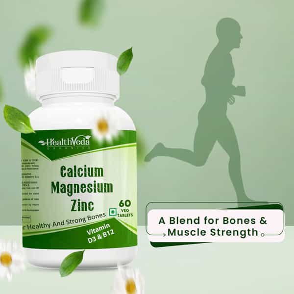 Health Veda Organics Calcium | Magnesium | & Zinc Tablets With Vitamin D3 & B12 | 60 Veg Tablets