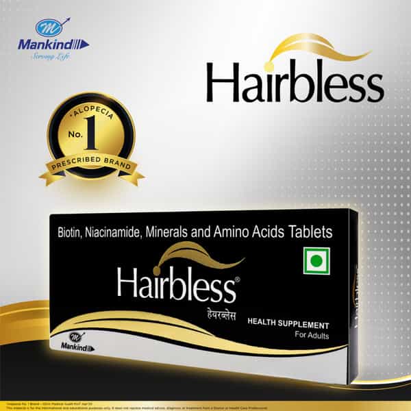 Hairbless Supplement | Biotin & Niacin | Gluten Free | Enriched With L-Cystiene | 15 Tablets
