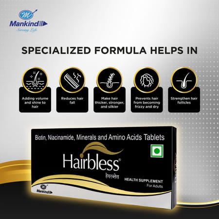 Hairbless Supplement | Biotin & Niacin | Gluten Free | Enriched With L-Cystiene | 15 Tablets