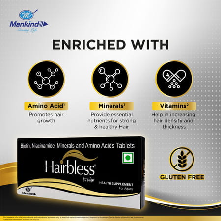 Hairbless Supplement | Biotin & Niacin | Gluten Free | Enriched With L-Cystiene | 15 Tablets