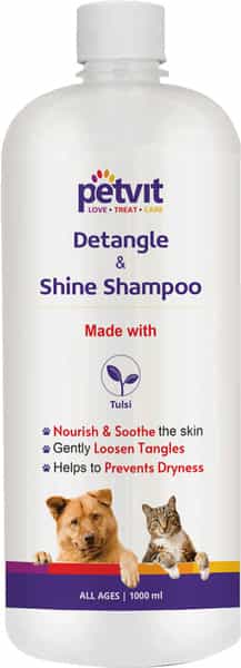 Petvit Detangle & Shine Shampoo With Tulsi Oil Detangles & Conditions For All Breed Dog/Cat 1000 Ml