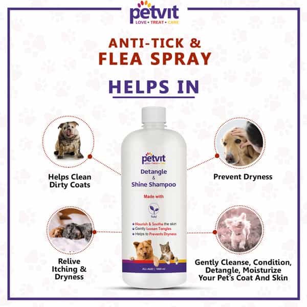 Petvit Detangle & Shine Shampoo With Tulsi Oil Detangles & Conditions For All Breed Dog/Cat 1000 Ml