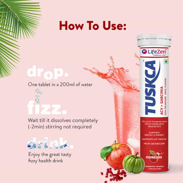 Tuskca Apple Cider Vinegar With Garcinia Cambogia & Pomegranate For Weight Management 15 Tab