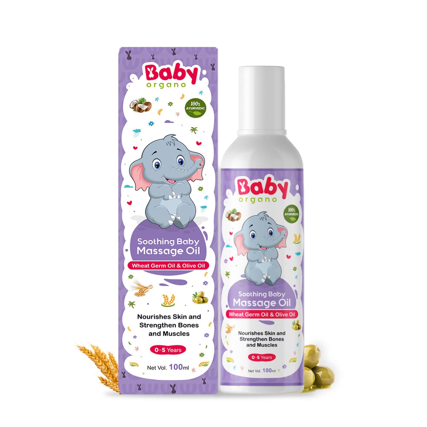 Babyorgano Ayurvedic Baby Massage Oil With Olive, Wheat Germ Oil For Strengthen Bones, Muscles 100ml