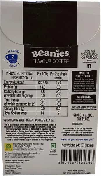 Beanies Flavoured Instant Coffee - Sticks Nutty Hazelnut 24G