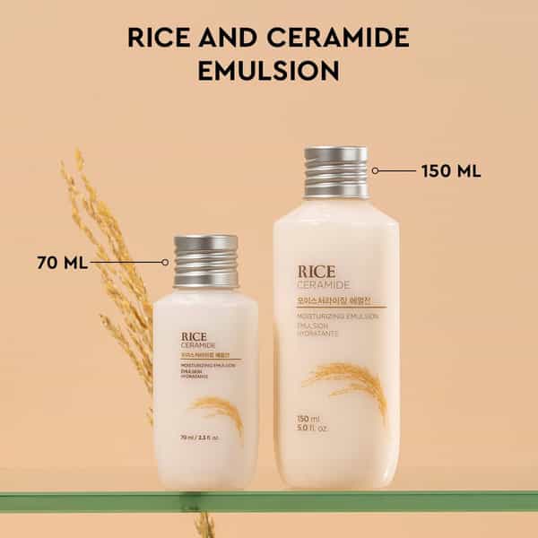 The Face Shop Rice & Ceramide Emulsion Mini | Korean Brightening Moisturizer | Dull Dry Skin - 70Ml