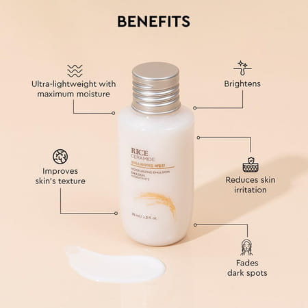 The Face Shop Rice & Ceramide Emulsion Mini | Korean Brightening Moisturizer | Dull Dry Skin - 70ml