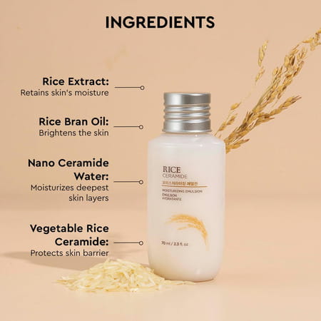The Face Shop Rice & Ceramide Emulsion Mini | Korean Brightening Moisturizer | Dull Dry Skin - 70ml