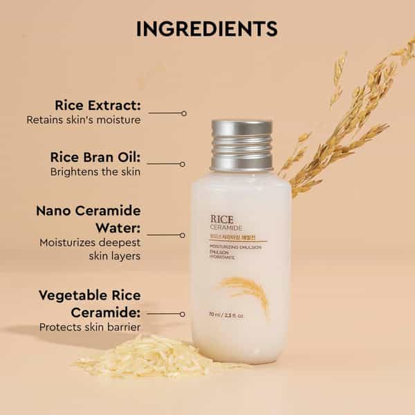 The Face Shop Rice & Ceramide Emulsion Mini | Korean Brightening Moisturizer | Dull Dry Skin - 70Ml