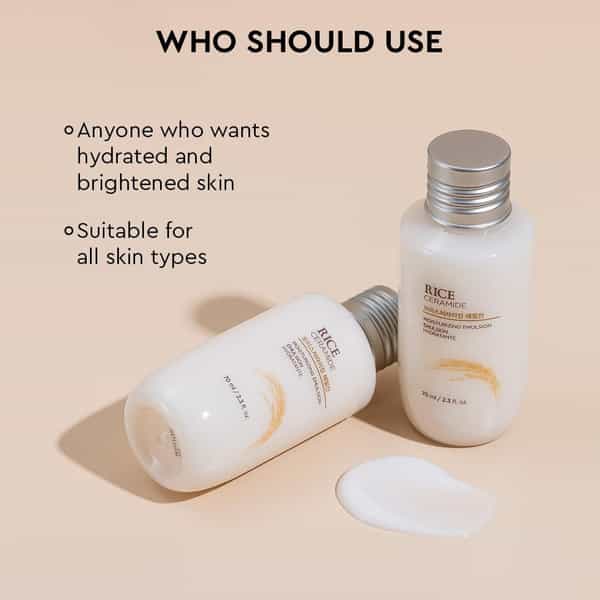The Face Shop Rice & Ceramide Emulsion Mini | Korean Brightening Moisturizer | Dull Dry Skin - 70Ml