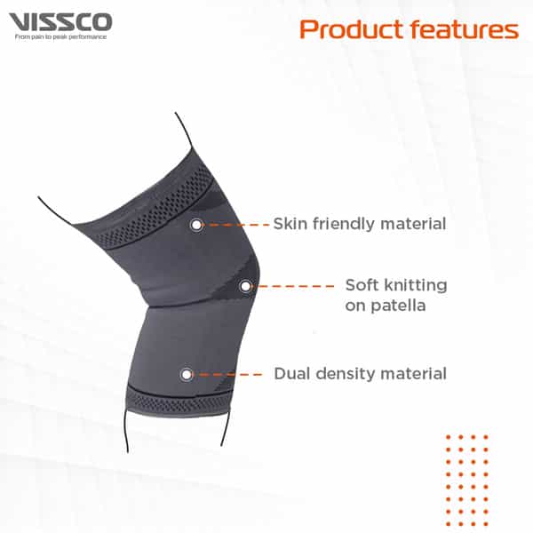 Vissco Stretchable 2D Knee Cap | Ideal Mild Support For Free Knee Movement | Small - Grey (In Pair)