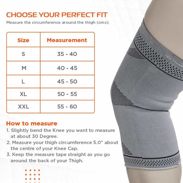 Vissco Stretchable 2D Knee Cap | Ideal Mild Support For Free Knee Movement | Small - Grey (In Pair)