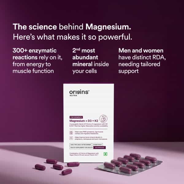 Origins Nutra Magnesium + D3 + K2-7 For Women Supports Bone Health | 56 Veg Capsules