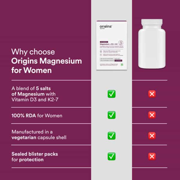 Origins Nutra Magnesium + D3 + K2-7 For Women Supports Bone Health | 56 Veg Capsules