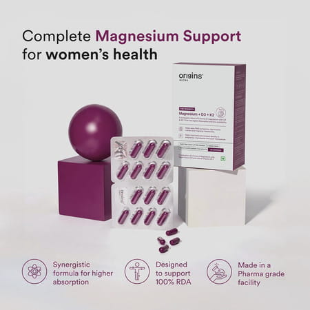 Origins Nutra Magnesium + D3 + K2-7 For Women Supports Bone Health | 56 Veg Capsules
