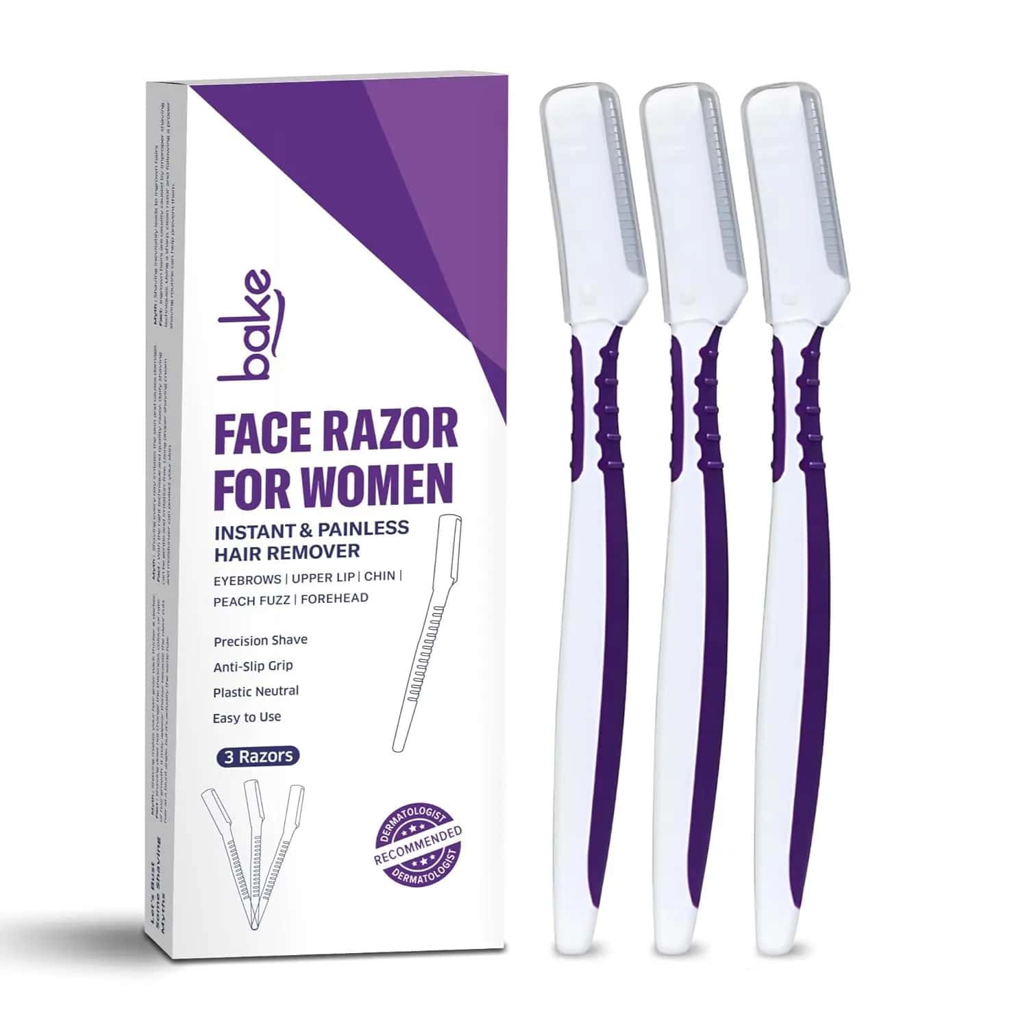 Bake Reusable Face Razor For Women Facial Hair Removal - 3 Razors