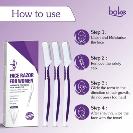 Bake Reusable Face Razor For Women Facial Hair Removal - 3 Razors