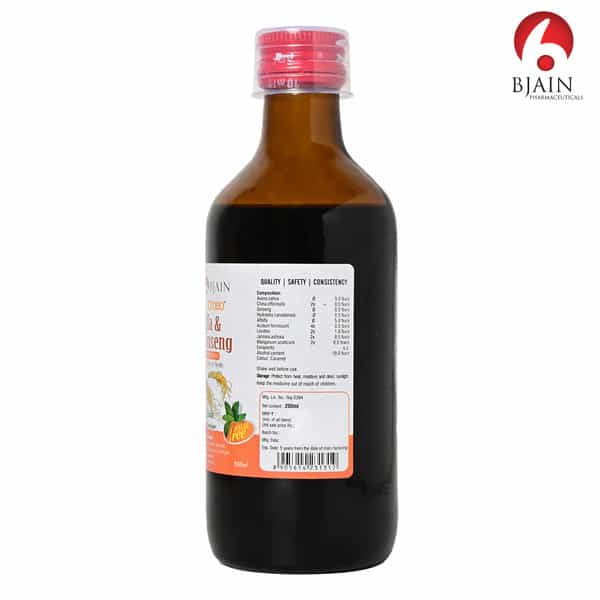 Bjain Omeo Alfa Ginseng Syrup . Sugar Free | Energy . Stamina & Vitality Support - 200Ml