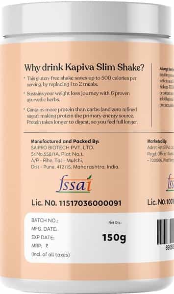 Kapiva Slim Shake - Chocolate (Weight Control Powered By Ayurveda) 150 Grams