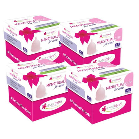 Everteen Xs Menstrual Cup (Extra Small) For Periods In Teenage Girls - 4 Packs (16ml Capacity Each)