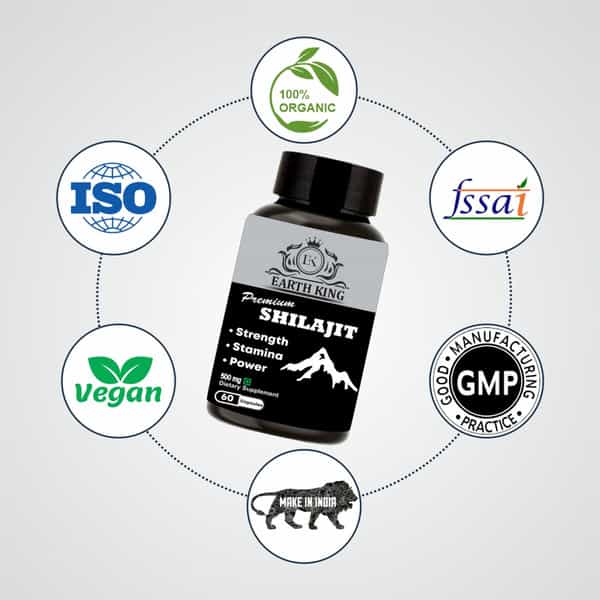 Earth King Premium Shilajit/Shilajeet Extract Capsule For Vigor & Vitality - 60 Capsules (Pack Of 1)