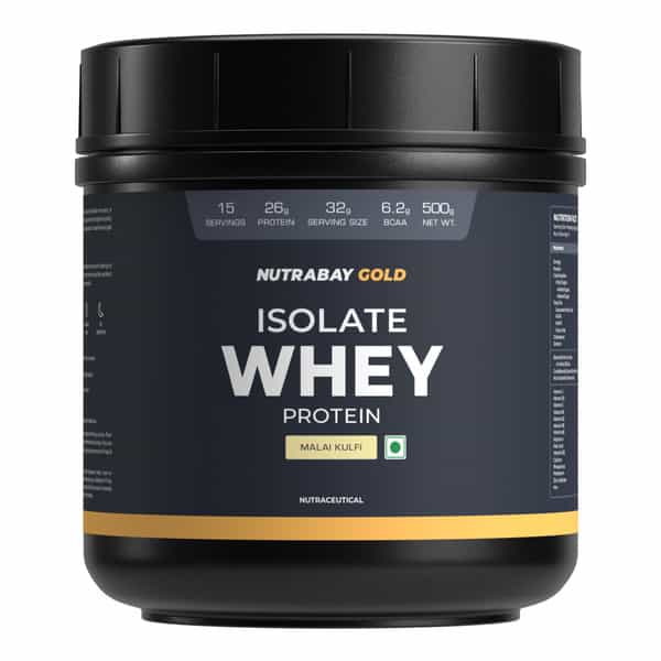 Nutrabay Gold 100% Whey Protein Isolate|26G Protein|Muscle Support & Recovery|Malai Kulfi|500G