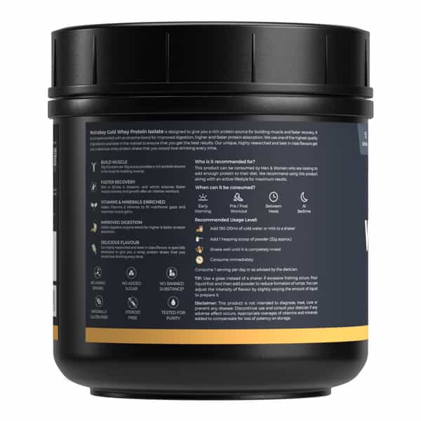 Nutrabay Gold 100% Whey Protein Isolate|26G Protein|Muscle Support & Recovery|Malai Kulfi|500G