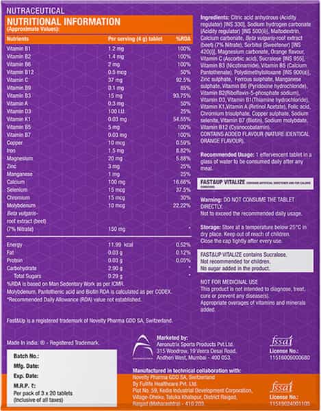 Fast And Up Vitalize Effervescent Orange Tablet ( 3*20 )